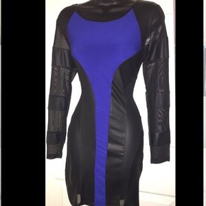 Short black & Blue, Sheer & Faux leather trim